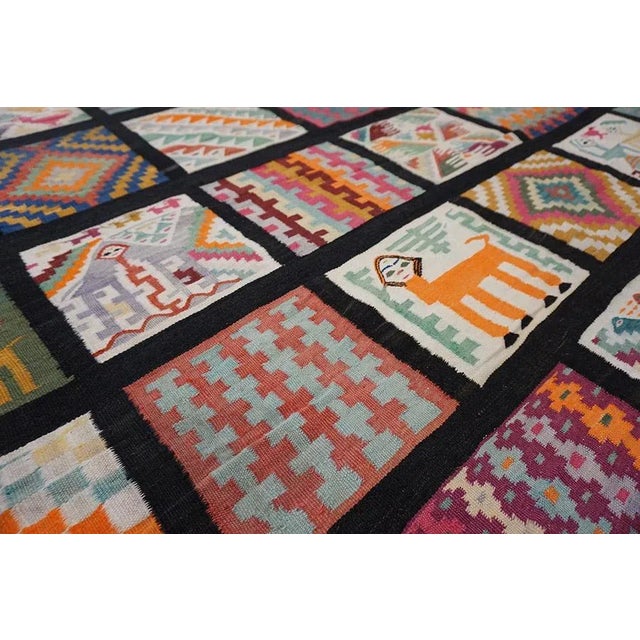 1930s Geometric Folk Art Multicolor Antique Tunisian Gafsa Flatweave Rug For Sale In New York - Image 6 of 17