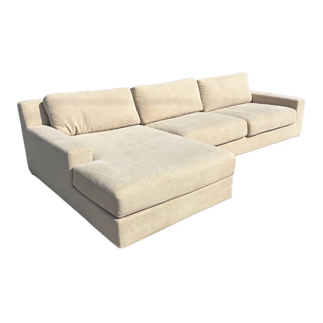 Rh Modena Track Arm 2-Piece Sofa-Chaise Sectional – Performance Linen Weave in Sand For Sale