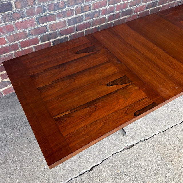 Mid-Century Modern Scandinavian Modern Rosewood and Walnut Extension Dining Table With Chrome Base For Sale - Image 3 of 12