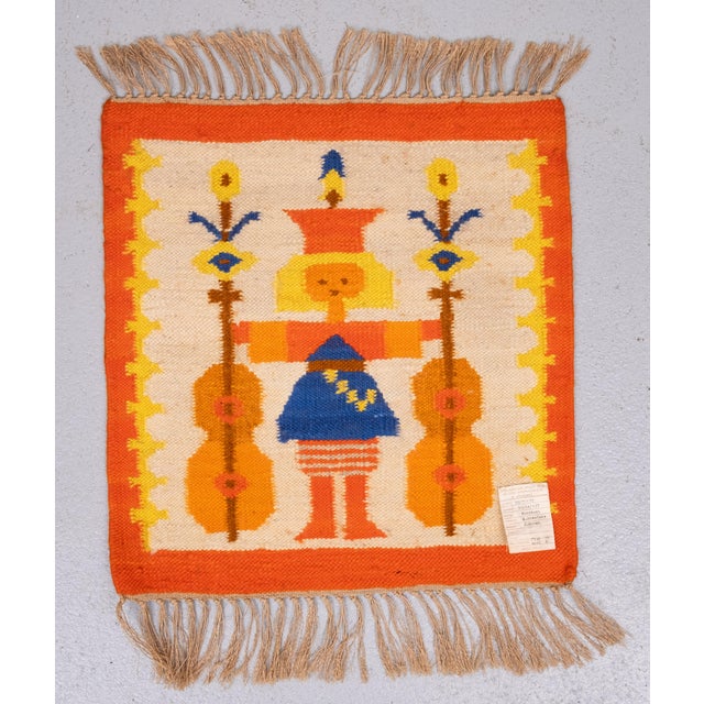 Polish Hand-Knotted Square Wall Tapestry with Musician Motif, 1960s For Sale - Image 12 of 12