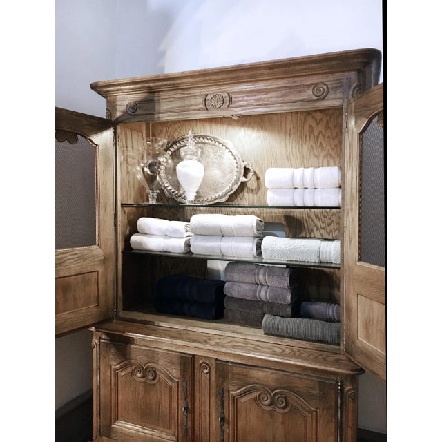 Oak French Provincial Style Display or China Cabinet Buffet Deux Corps For Sale - Image 12 of 13