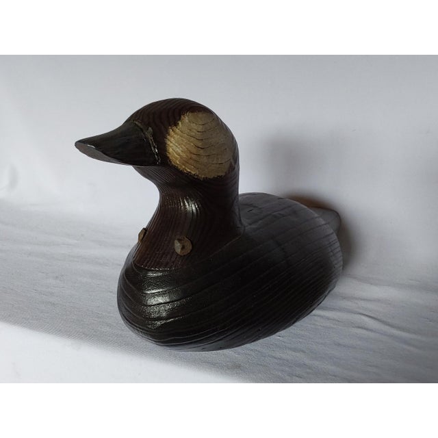 Vintage Hand Carved Wood Duck Decoy, Primitive, Signed For Sale - Image 4 of 6