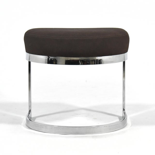 1970s Upholstered Stool with Chrome Base For Sale - Image 5 of 8