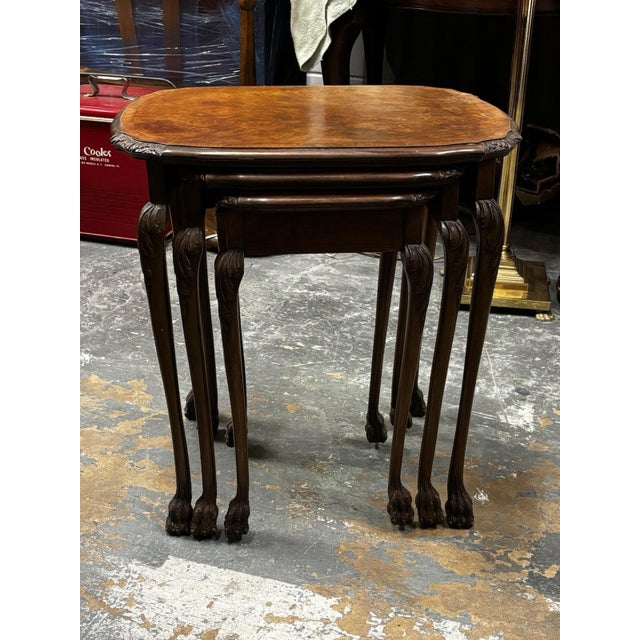 1920's Walnut Nest Of 3 Tables, On Paw Feet, Superb Quality Size :- as a closed unit, 53 x 39 cms, 58.5 cms tall. 2nd...