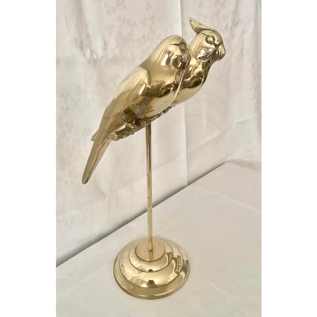 Mid-Century Hollywood Regency Solid Brass Lovebirds on Perch Stand For Sale - Image 12 of 16