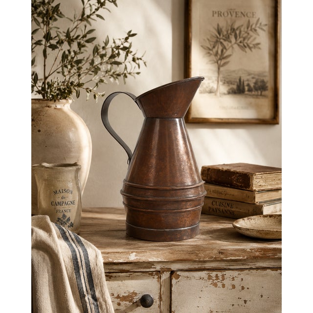 French Antique French Copper Vessel With Brass Handle For Sale - Image 3 of 4