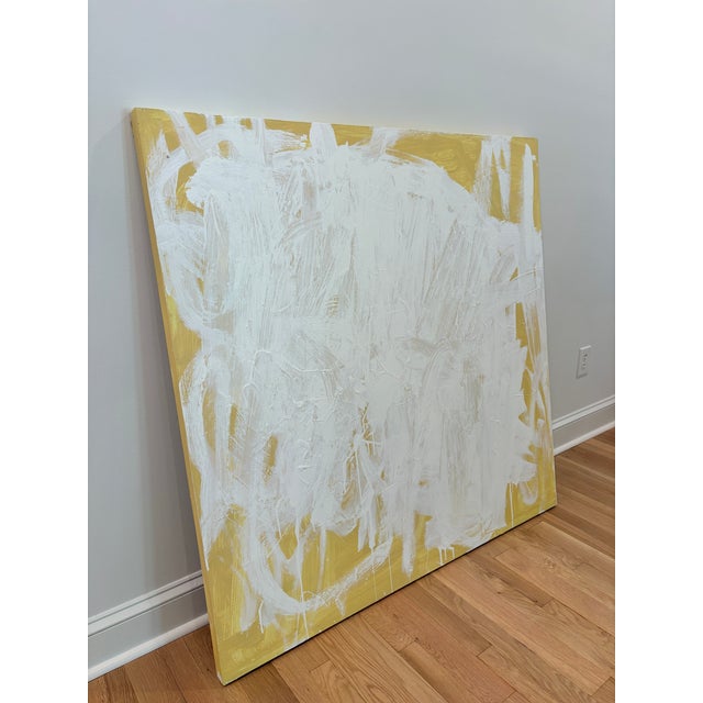 Acrylic on canvas, 48 x 48 x .15. Edges painted the same yellow as the background, back wired, ready to hang. Signed on...