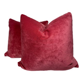 LInen Velvet in Raspberry 22" Pillows-a Pair For Sale