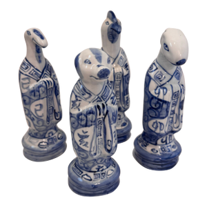 Vintage Chinese Zodiac Blue and White Figurine Statues - A Set of 4