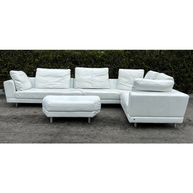 Rolf Benz Leather Sectional Sofa and Ottoman With Glass Attached Side Table For Sale - Image 13 of 16