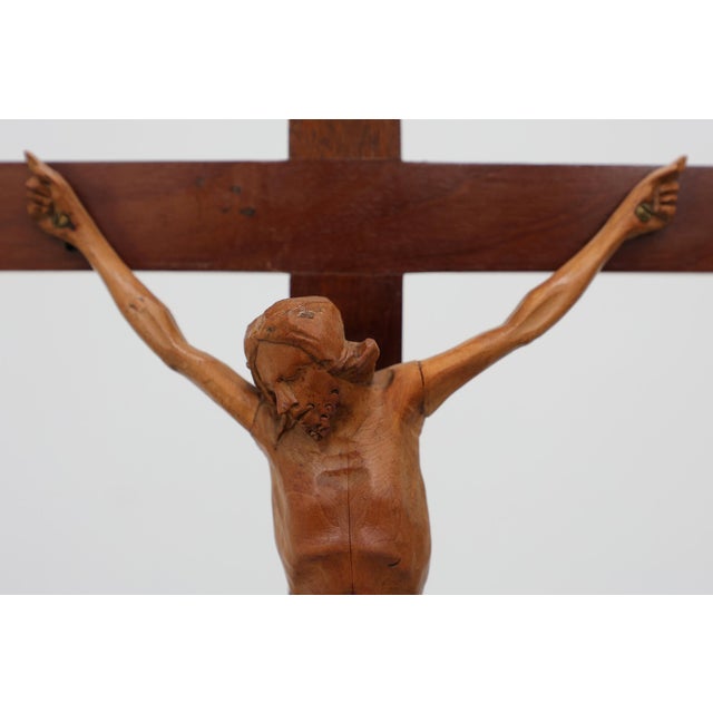 Table Crucifix with Carved Wooden Corpus on Ball and Plinth, Belgium, 1900s For Sale - Image 9 of 12