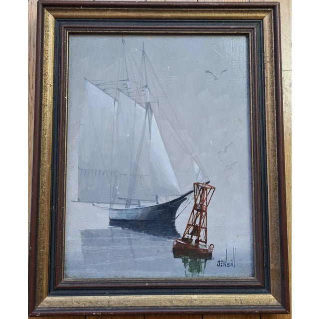 Original "Sailing" Oil on Board, Signed Ben E Neill (1914-2001 American) For Sale - Image 4 of 6
