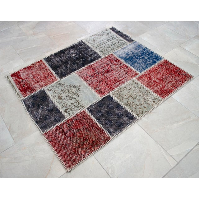 Turkish Hand Knotted Rug Handstitched Floor Art Modern Decor - 3'9"x4'5" For Sale - Image 15 of 18