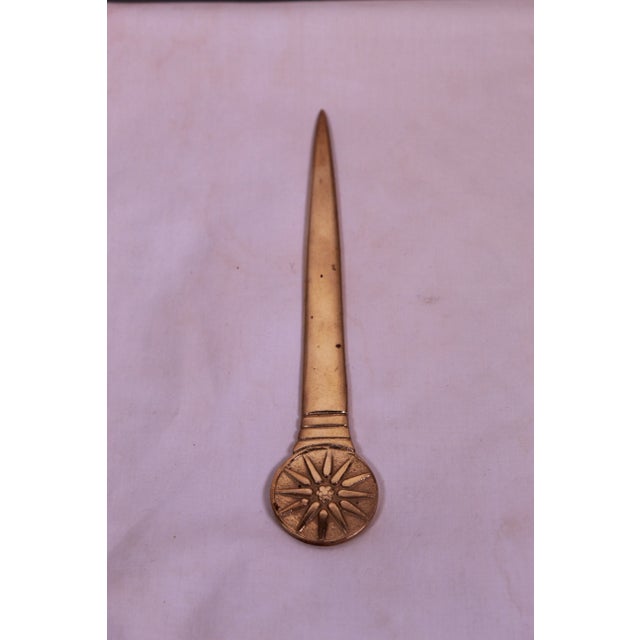 1900 - 1909 Vintage Brass With the Ancient Macedonia Royal Symbol or “Vergina Star” Letter Opener For Sale - Image 5 of 5