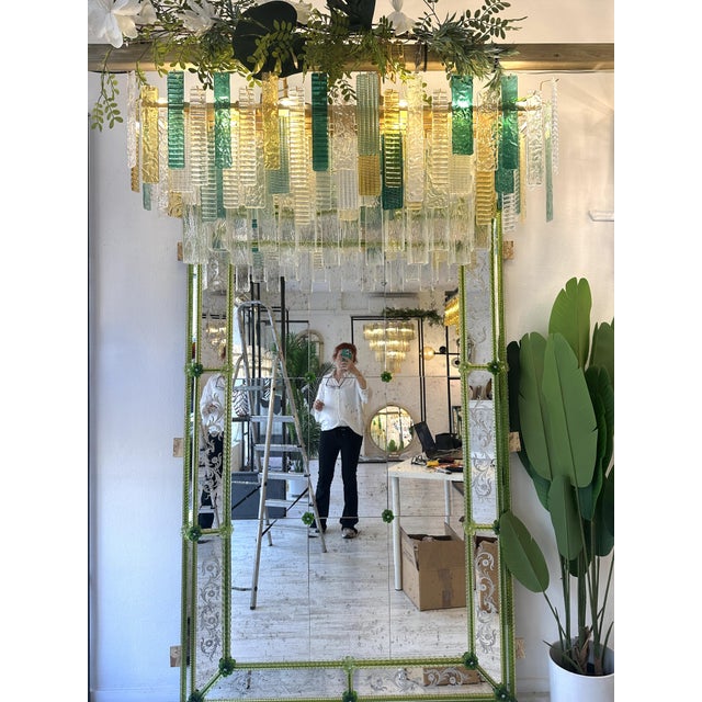 Murano Contemporary Modern Green Venetian Mirror Hand-Carved Murano Glass For Sale - Image 4 of 7
