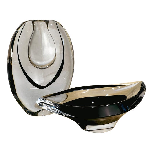 Vintage Contour Vase and Bowl by Vicke Lindstrand for Kosta, 1950s, Set of 2 For Sale