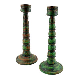 19th Century Wooden Candlesticks - a Pair For Sale