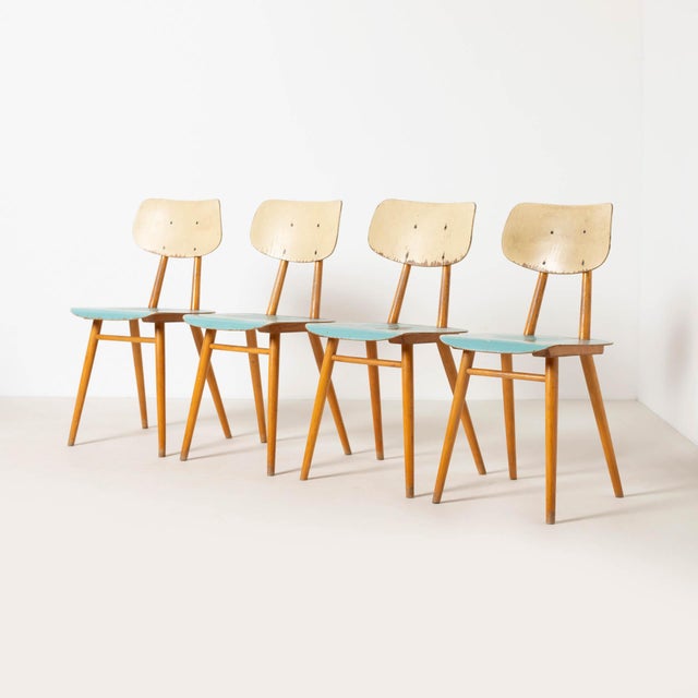 Mid-Century Modern Mid-Century Modern Dining Chairs in Blue Painted Plywood, Czechoslovakia, 1960s, Set of 4 For Sale - Image 3 of 10