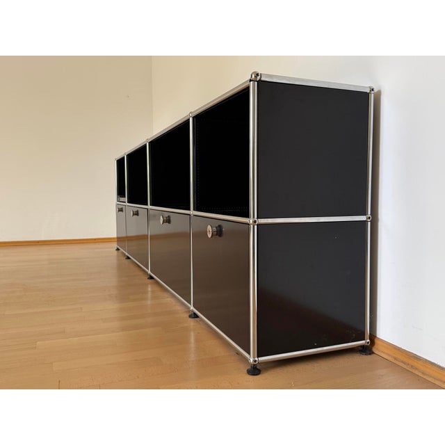 2000 - 2009 Black Ral 9011 Sideboard with 8 Compartments, 4 Doors and Pull-Out Shelf by Fritz Haller for USM Haller, Switzerland, 2000s For Sale - Image 5 of 18