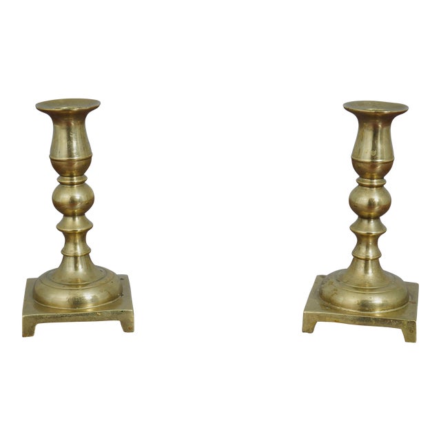 Pair Virginia Metalcrafters Model 76-1 Brass Candlesticks For Sale