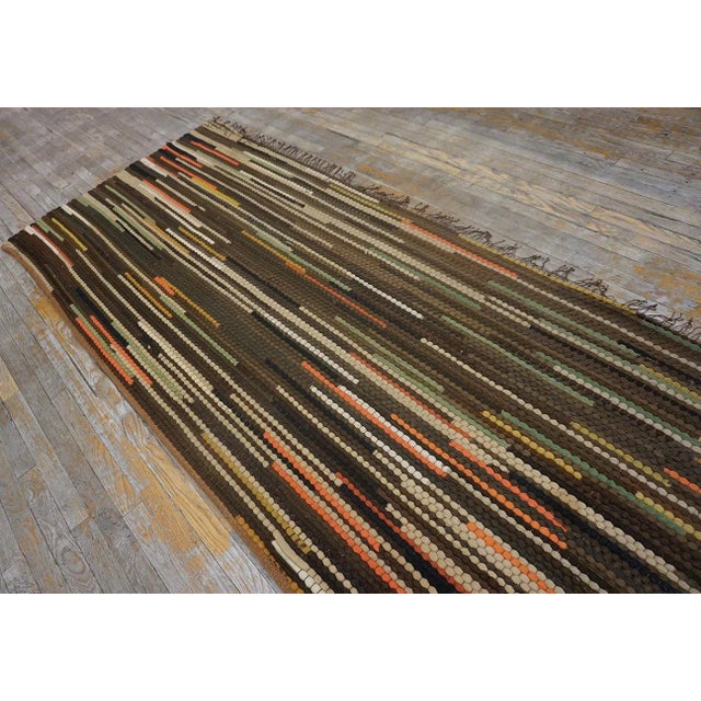 1930s Multi Brown Stripe Folk Art Antique American Braided Rug 3'6'' X 13'9'' Wool Carpet Runner For Sale - Image 4 of 15