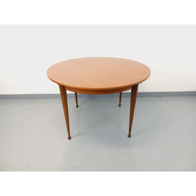 Vintage Scandinavian Style Round Teak Dining Table with Extension, 1960s For Sale - Image 11 of 18