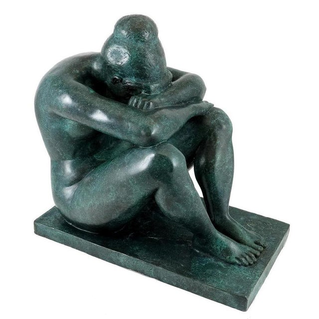 Art Deco Style Modern Sculpture, Green Patinated Bronze For Sale - Image 4 of 10