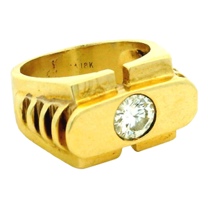Vintage Modernist 18k Gold Architectural Diamond Ring, Size 8