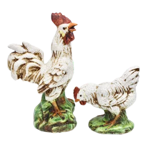 Vintage Country French Farmhouse Ceramic Chickens - Rooster and Hen