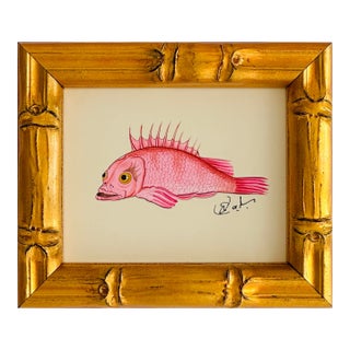 Original Hand-Painted Pink Fish Painting, Framed For Sale