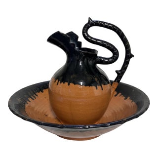 Kenneth George Signed Sanford Nc Pottery Pitcher & Basin Set For Sale