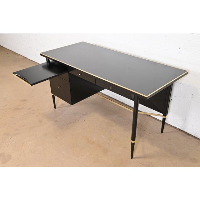 Paul McCobb Connoisseur Collection Black Lacquer and Brass Desk, Newly Refinished For Sale - Image 9 of 13