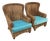 Rattan Wingback Mid 20th Century Chairs, Pair For Sale