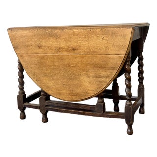 Antique English Oak Drop Leaf Gate Leg Table With Barley Twist For Sale