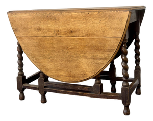 Antique English Oak Drop Leaf Gate Leg Table With Barley Twist