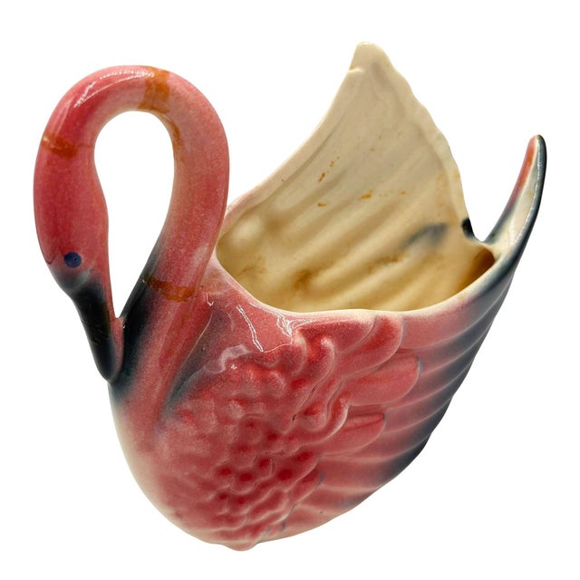 Mid 20th Century California Pottery Ceramic Tropical Pink Flamingo Planter For Sale - Image 4 of 7