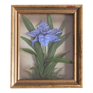 Botanical Iris Flower Reverse Painted on Glass Signed by the Artist, Edmond Nogar