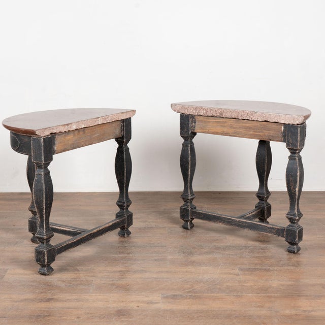 Pair Early 19th Century Swedish Baroque Stone Top Demilune Console Tables For Sale - Image 14 of 14
