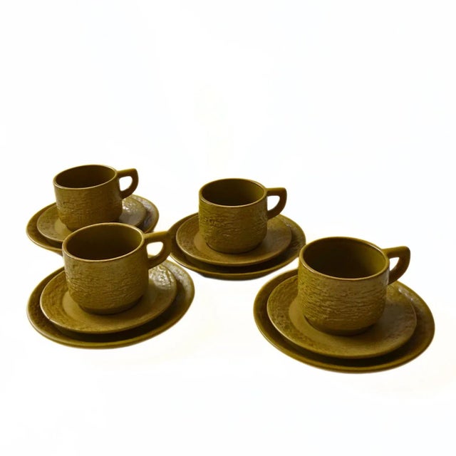 Yellow Coffee Cup, Saucer & Small Plate from Upsala Ekeby, Sweden, Set of 3 For Sale - Image 4 of 8