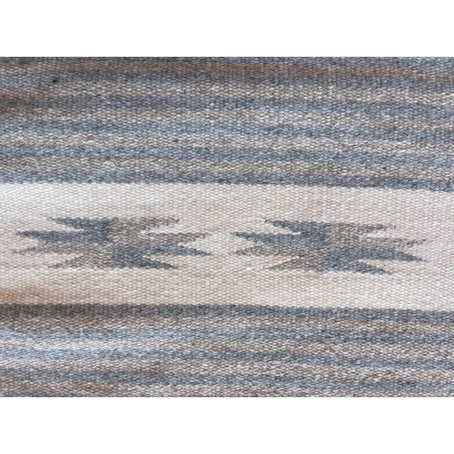 1980s Chimayo Ortega Gray Blue Beige Geometric Runner Weaving With Label For Sale - Image 5 of 5