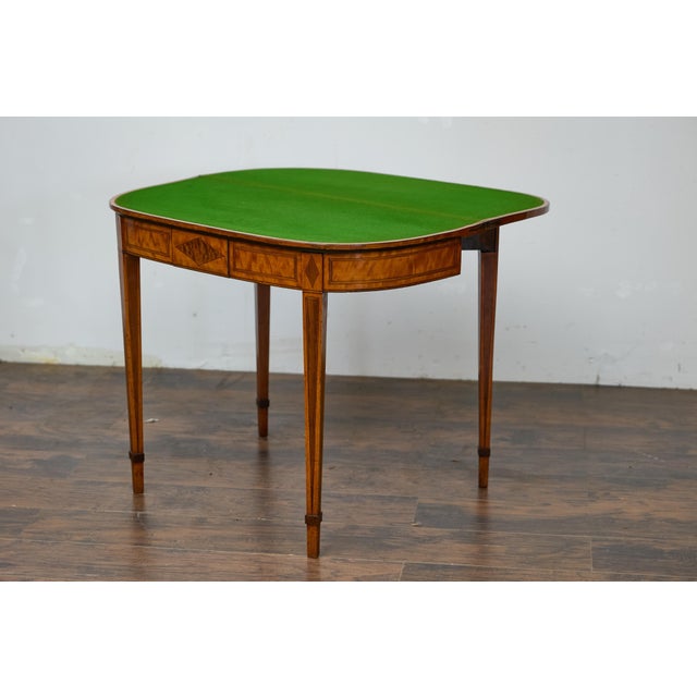 English 19th Century Neoclassical Demi-Lune Game Table with Inlaid Apron For Sale - Image 11 of 12