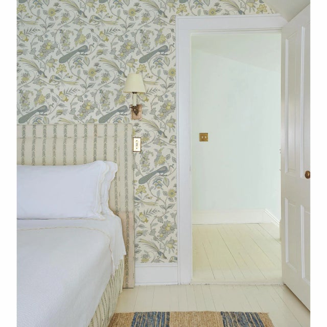 Schumacher Schumacher Campagne Wallpaper in Cadet & Citron , Sample For Sale - Image 4 of 5