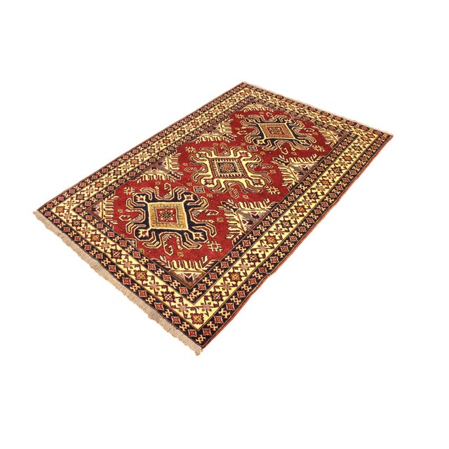 Shabby Chic Bohemian Super Kazak Red/Beige Wool Rug - 4'1'' X 6'0'' For Sale - Image 3 of 10