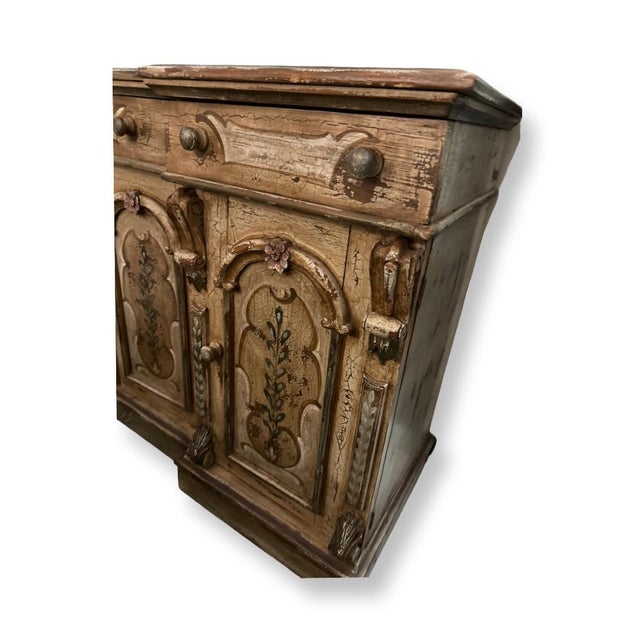 Early 20th Century Vintage Italian Credenza Carved and Venetian Painted. For Sale - Image 5 of 7