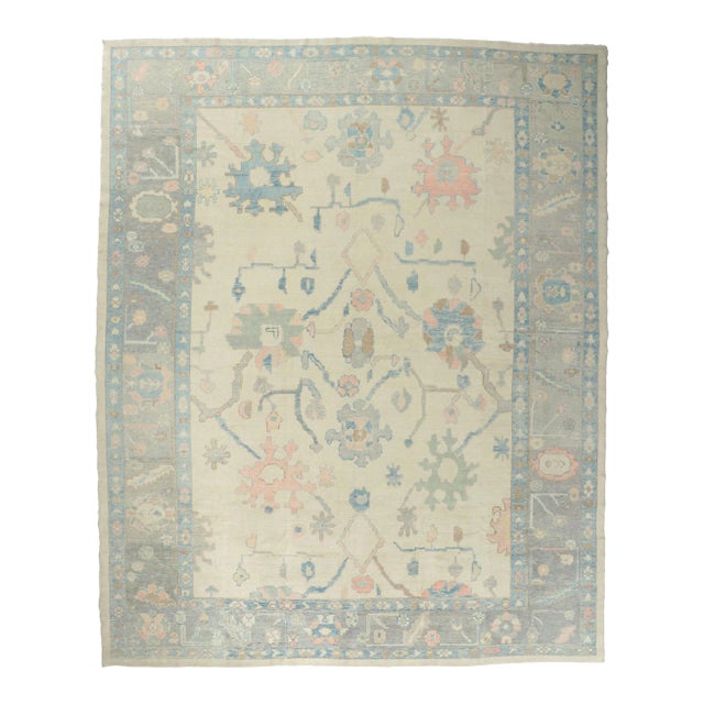 Modern Style Turkish Oushak Rug, 12'00 X 14'11 For Sale