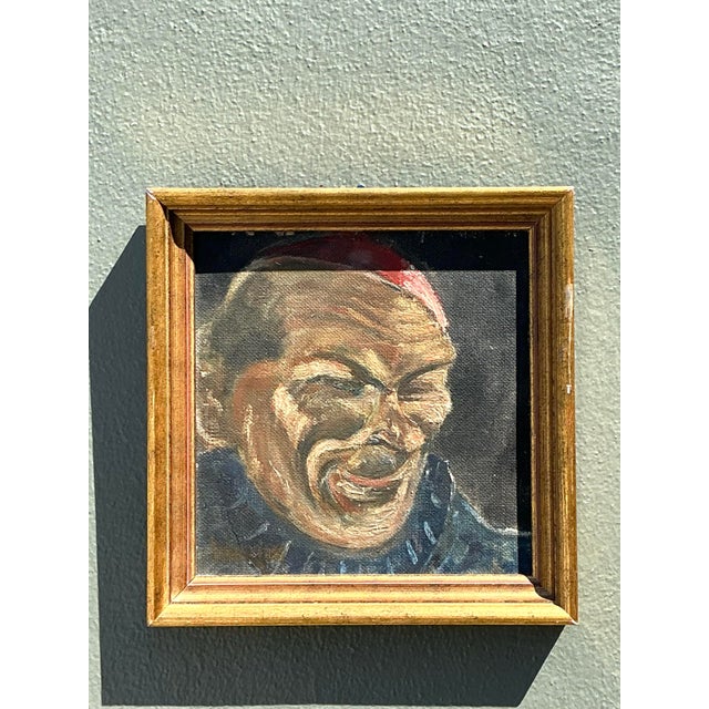 Tan Vintage Original Oil Portrait of Man For Sale - Image 8 of 12