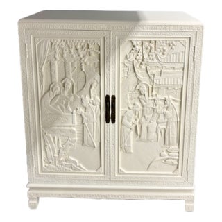 Chinoiserie Cabinet With Interior Drawers in Fresh Ivory Lacquered Finish For Sale