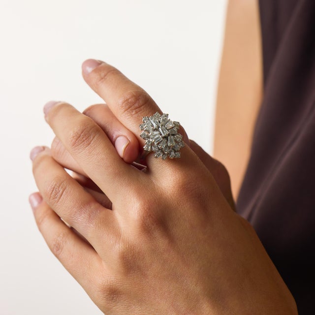 1950s Mid Century 4.20 Carat Diamond 14k White Gold Cocktail Ring, Size 6 For Sale - Image 5 of 6