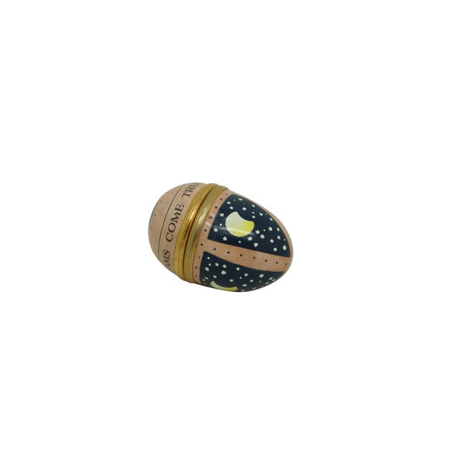 Vintage Halcyon Days Bilston and Battersea Enamels miniature egg shaped trinket or pill box featuring a "May All Your...
