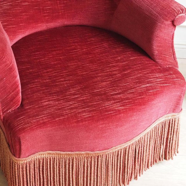 Vintage French Burgundy Cocktail Chair with Fringed Apron For Sale - Image 4 of 10